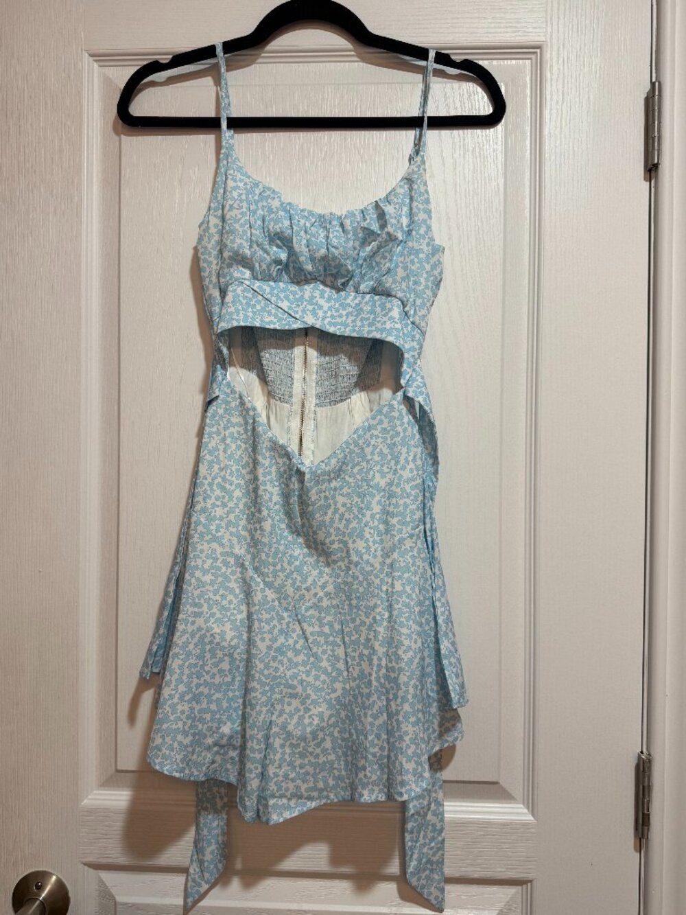 Princess Polly Blue Floral Cutout Mini Dress Size 2